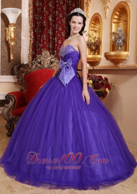 Purple Tafftea Bead Quinceanera Dress Bow Sweetheart