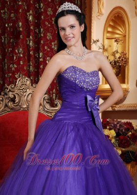 Purple Tafftea Bead Quinceanera Dress Bow Sweetheart