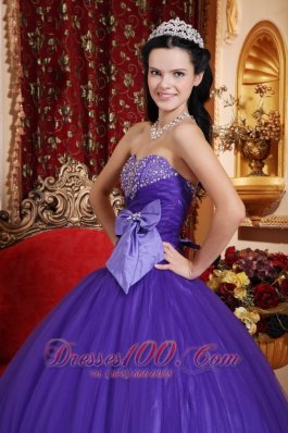 Purple Tafftea Bead Quinceanera Dress Bow Sweetheart