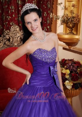 Purple Tafftea Bead Quinceanera Dress Bow Sweetheart