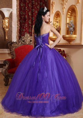 Purple Tafftea Bead Quinceanera Dress Bow Sweetheart