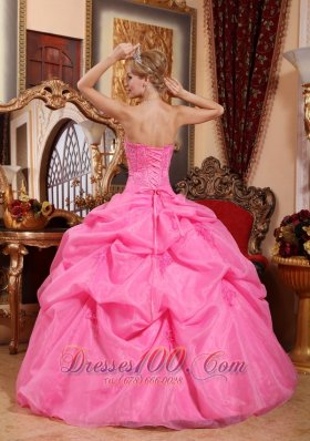 Rose Pink Quinceanera Dress Appliques Pick-ups