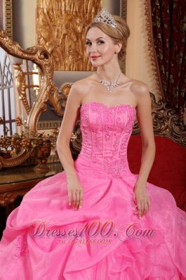 Rose Pink Quinceanera Dress Appliques Pick-ups