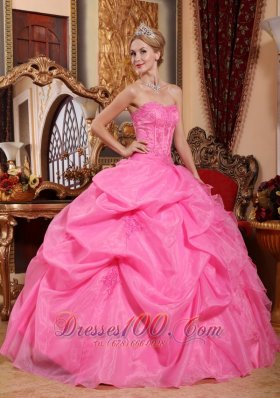 Rose Pink Quinceanera Dress Appliques Pick-ups