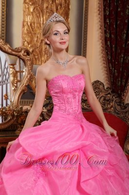 Rose Pink Quinceanera Dress Appliques Pick-ups