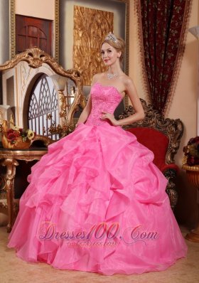 Rose Pink Quinceanera Dress Appliques Pick-ups