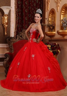 Red Quinceanera Dress Appliques Beading Pick-ups