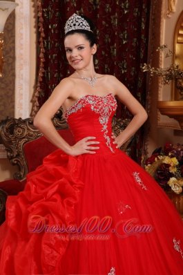 Red Quinceanera Dress Appliques Beading Pick-ups