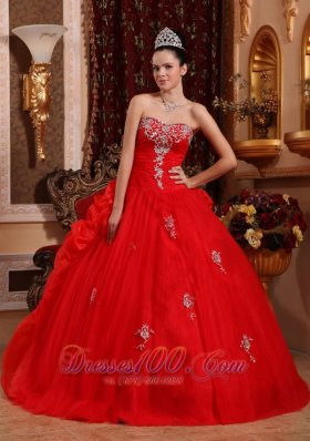 Red Quinceanera Dress Appliques Beading Pick-ups