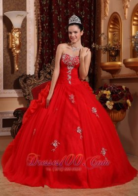 Red Quinceanera Dress Appliques Beading Pick-ups