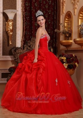 Red Quinceanera Dress Appliques Beading Pick-ups