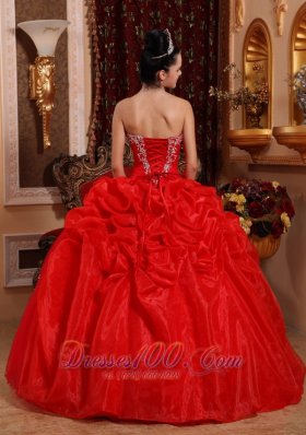 Red Quinceanera Dress Appliques Beading Pick-ups