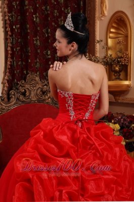 Red Quinceanera Dress Appliques Beading Pick-ups