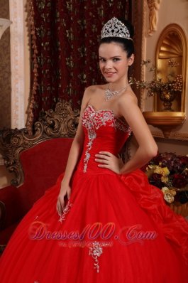 Red Quinceanera Dress Appliques Beading Pick-ups