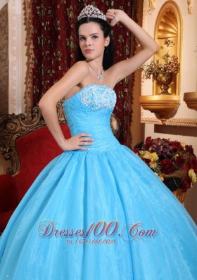 Baby Blue StraplessQuinceanera Dress Appliques Beading