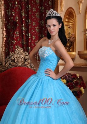 Baby Blue StraplessQuinceanera Dress Appliques Beading