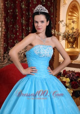 Baby Blue StraplessQuinceanera Dress Appliques Beading