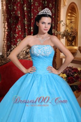 Baby Blue StraplessQuinceanera Dress Appliques Beading