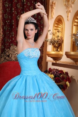 Baby Blue StraplessQuinceanera Dress Appliques Beading