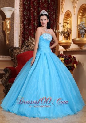 Baby Blue StraplessQuinceanera Dress Appliques Beading