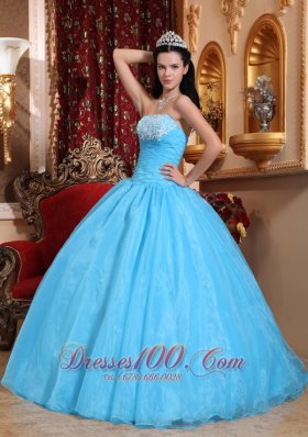 Baby Blue StraplessQuinceanera Dress Appliques Beading