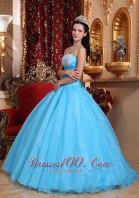 Baby Blue StraplessQuinceanera Dress Appliques Beading