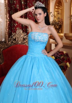 Baby Blue StraplessQuinceanera Dress Appliques Beading