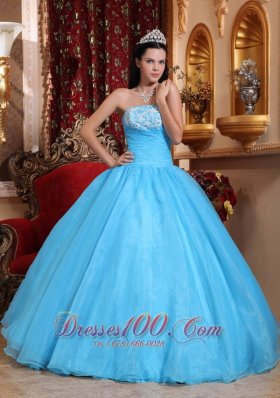 Baby Blue StraplessQuinceanera Dress Appliques Beading