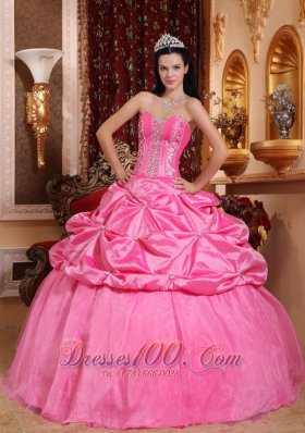 Rose Pink Quinceanera Dress Appliques Beading Floor-length