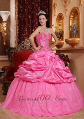 Rose Pink Quinceanera Dress Appliques Beading Floor-length