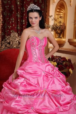 Rose Pink Quinceanera Dress Appliques Beading Floor-length