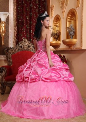 Rose Pink Quinceanera Dress Appliques Beading Floor-length