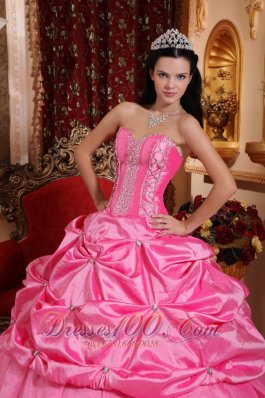 Rose Pink Quinceanera Dress Appliques Beading Floor-length