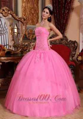 2013 Rose Pink Quinceanera Dress Appliques Beading