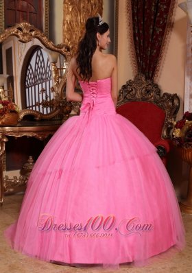 2013 Rose Pink Quinceanera Dress Appliques Beading