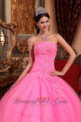 2013 Rose Pink Quinceanera Dress Appliques Beading