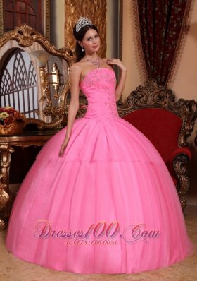 2013 Rose Pink Quinceanera Dress Appliques Beading