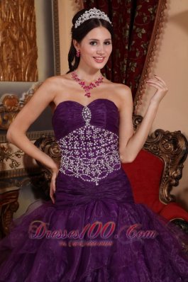 Purple Quinceanera Dress Beading Organza Sweetheart