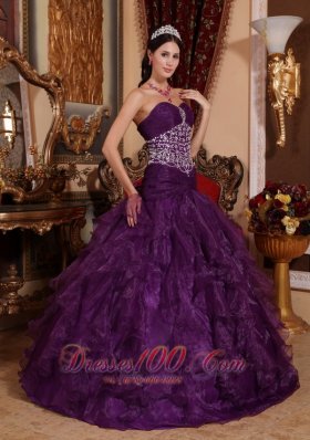 Purple Quinceanera Dress Beading Organza Sweetheart