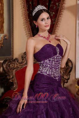 Purple Quinceanera Dress Beading Organza Sweetheart