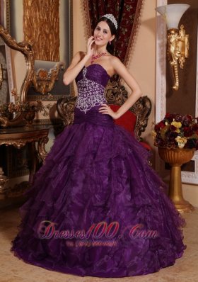 Purple Quinceanera Dress Beading Organza Sweetheart