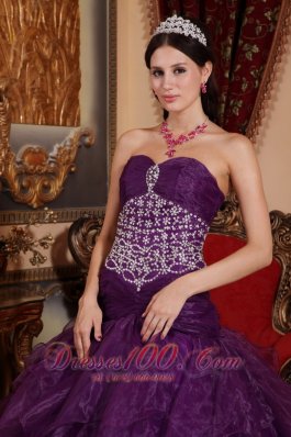 Purple Quinceanera Dress Beading Organza Sweetheart