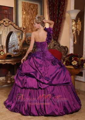 One Shoulder Purple Quinceanera Dress Hand Flowers