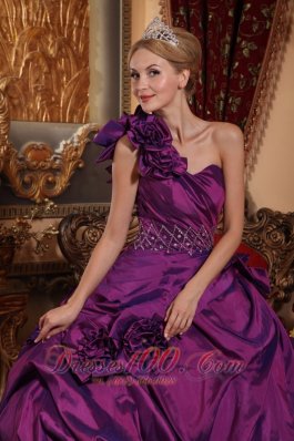 One Shoulder Purple Quinceanera Dress Hand Flowers