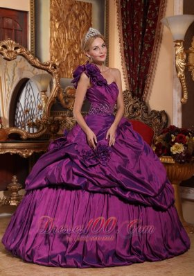 One Shoulder Purple Quinceanera Dress Hand Flowers