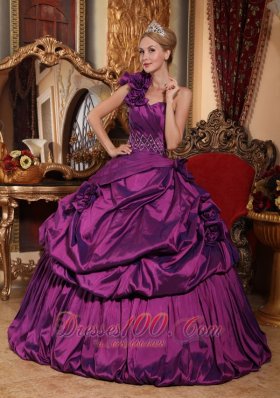 One Shoulder Purple Quinceanera Dress Hand Flowers