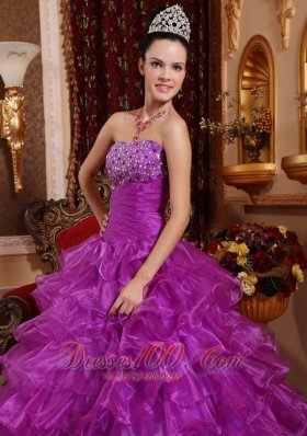 Purple Dresses for Quince Beading Ruffles Strapless