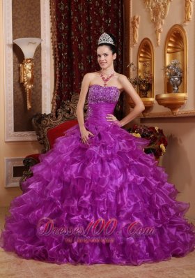 Purple Dresses for Quince Beading Ruffles Strapless