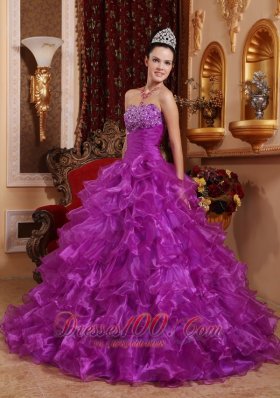 Purple Dresses for Quince Beading Ruffles Strapless