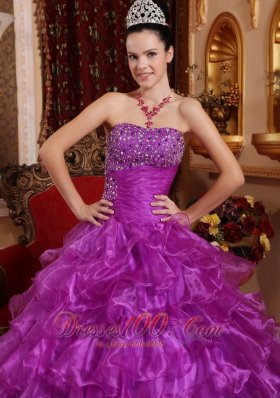 Purple Dresses for Quince Beading Ruffles Strapless